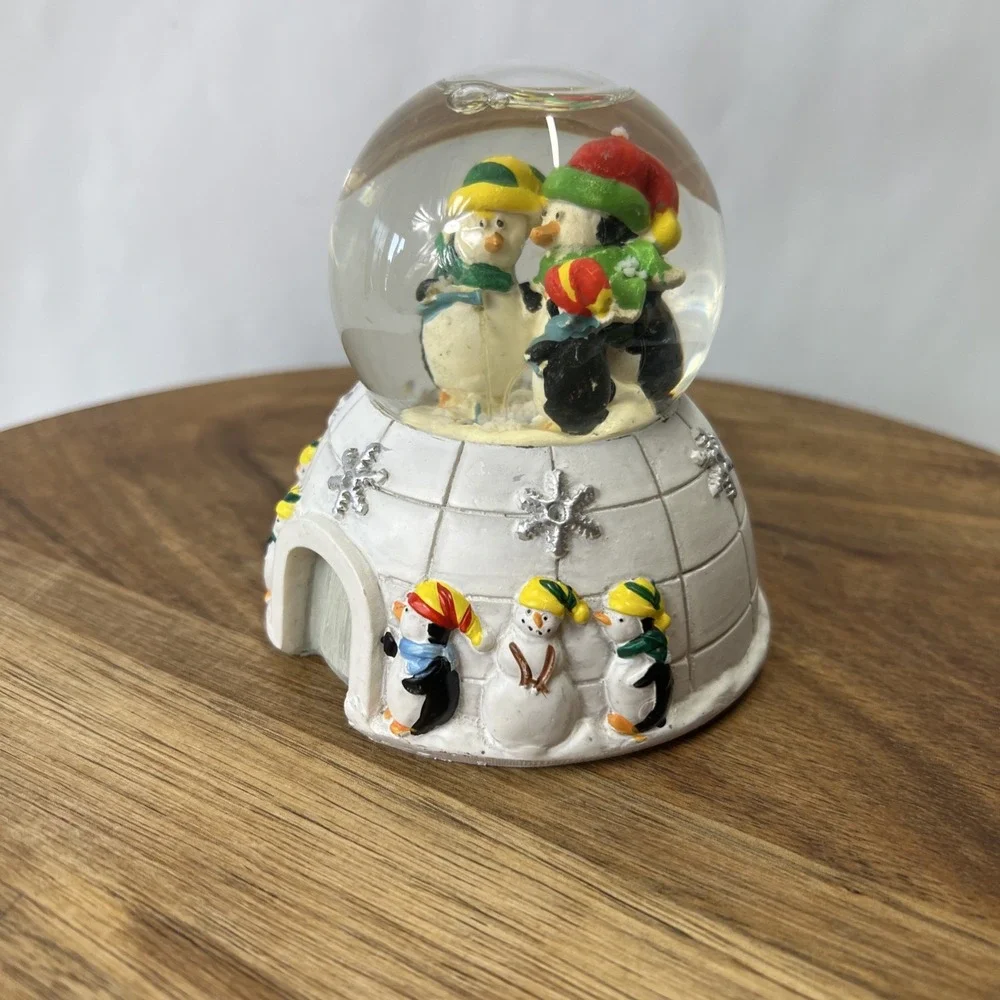 Vintage Debra Jordan Bryan Penguins And Igloo Snow Globe 3.5